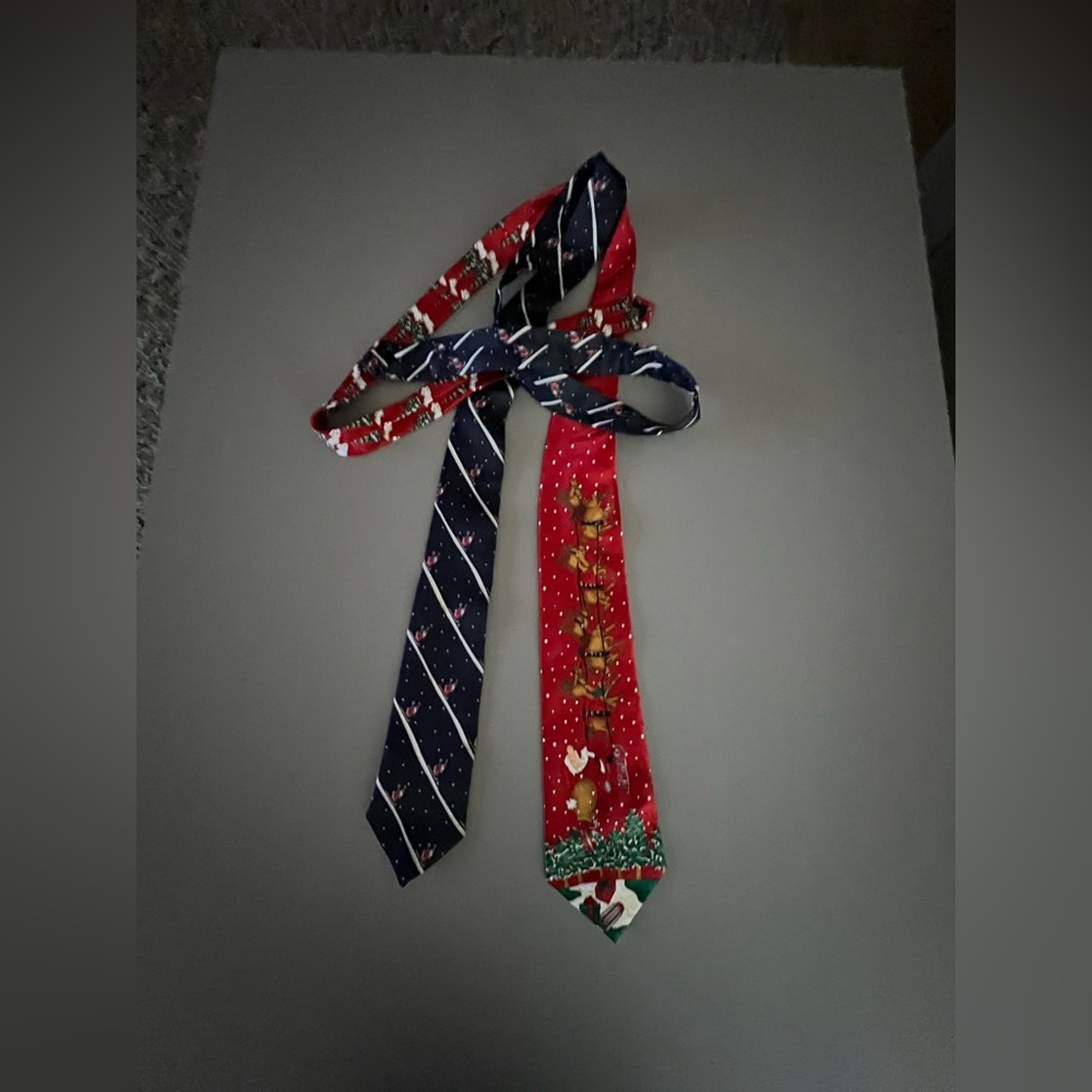 Two Christmas Festive Red and Blue Men's Ties.